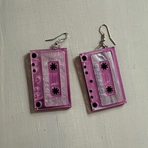 Pink Cassette Tape Earrings